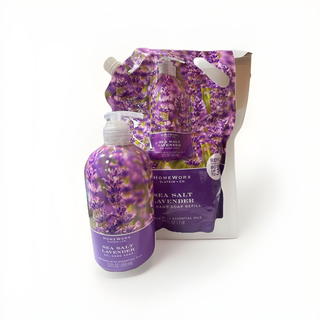 Liquid Hand Soap Set with Sea Salt Lavender Scent - 22oz & 64oz Refill