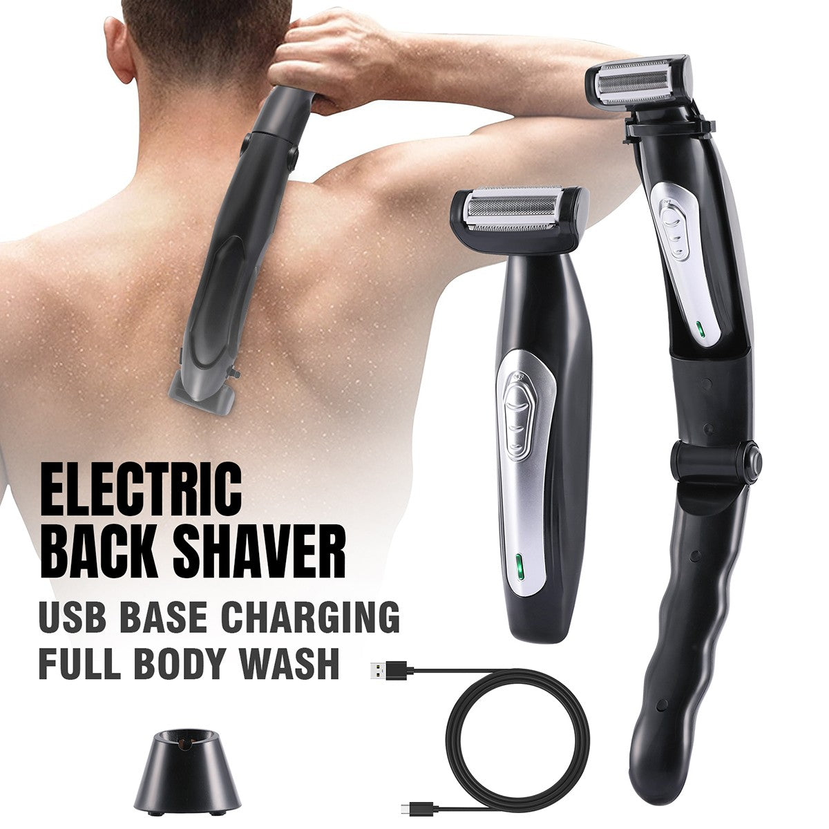 Electric Back Shaver for Men Body Grooming Trimmer with Long Handle