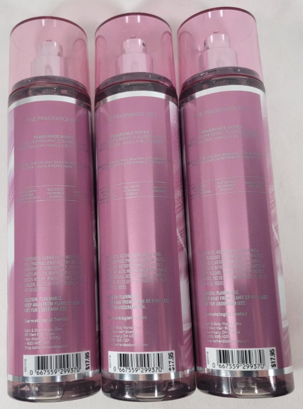 Bath & Body Works Twisted Peppermint Body Mist - 8 oz Lot of 3