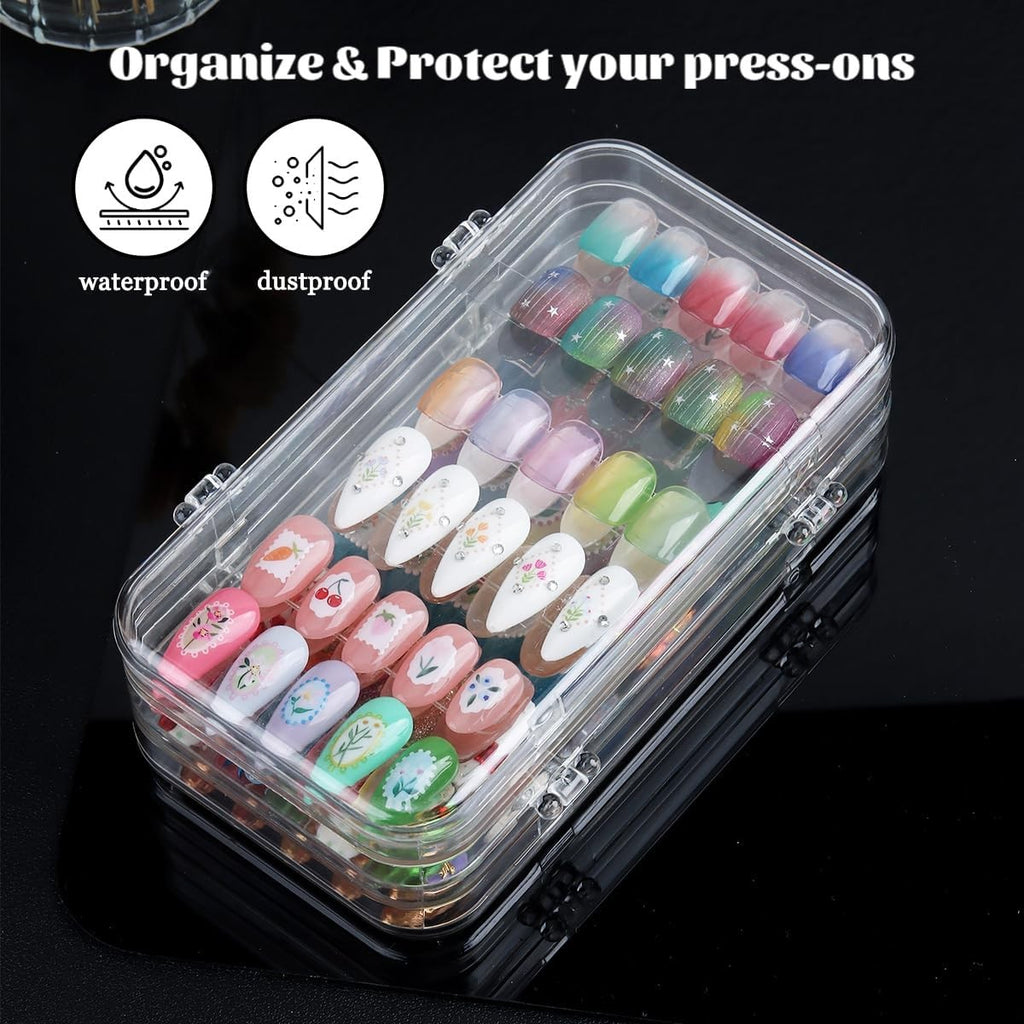 Press On Nail Organizer Case - Compact Clear Acrylic Storage for Nail Tips