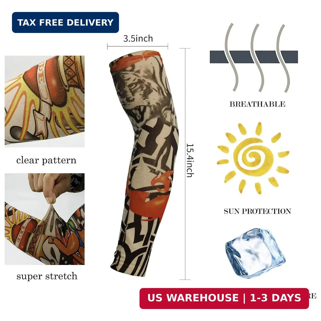 Unisex Temporary Tattoo Sleeves 6-Pack Arm Cover with Sun Protection