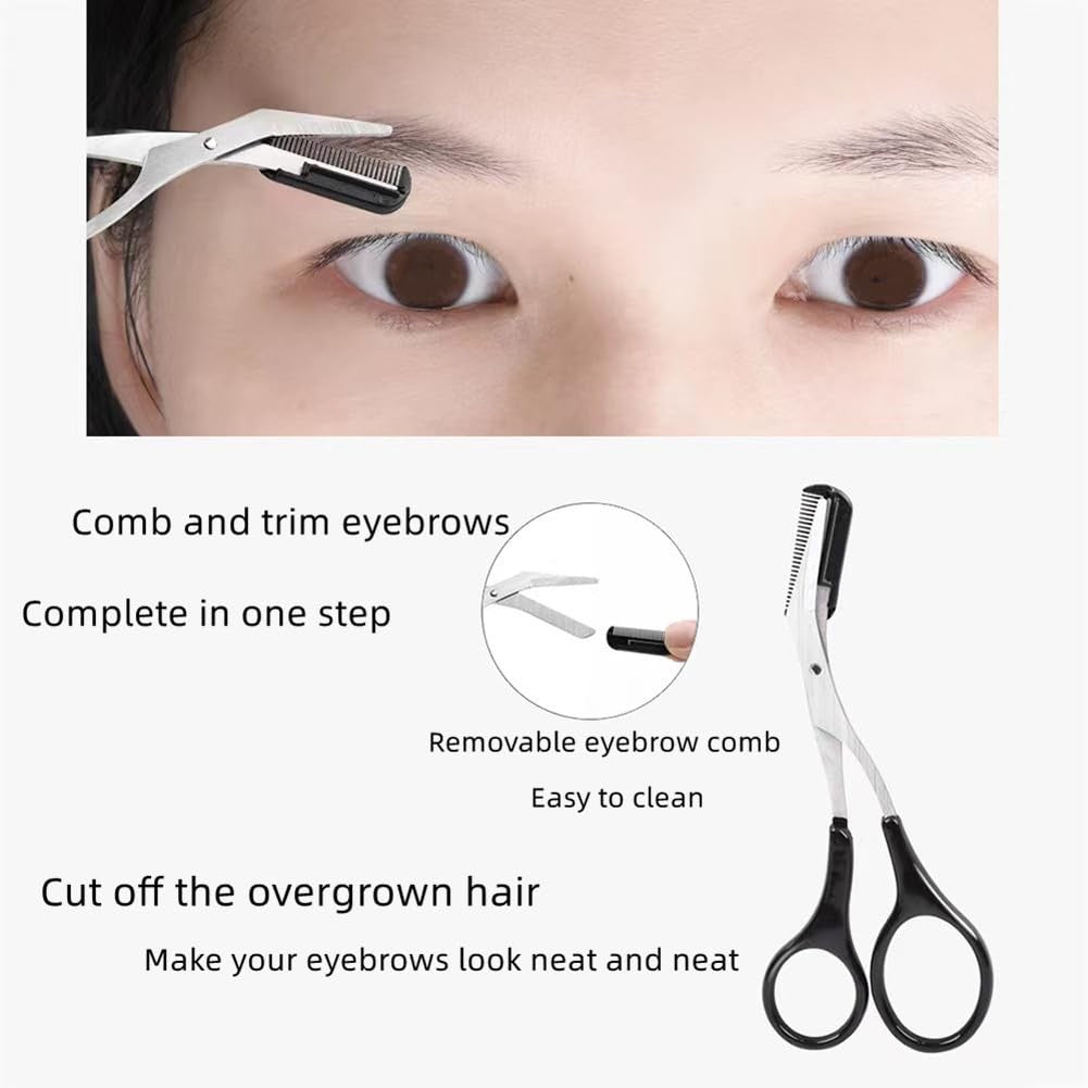 Eyebrow Trimmer Scissors with Comb - Stainless Steel Makeup Grooming Tool