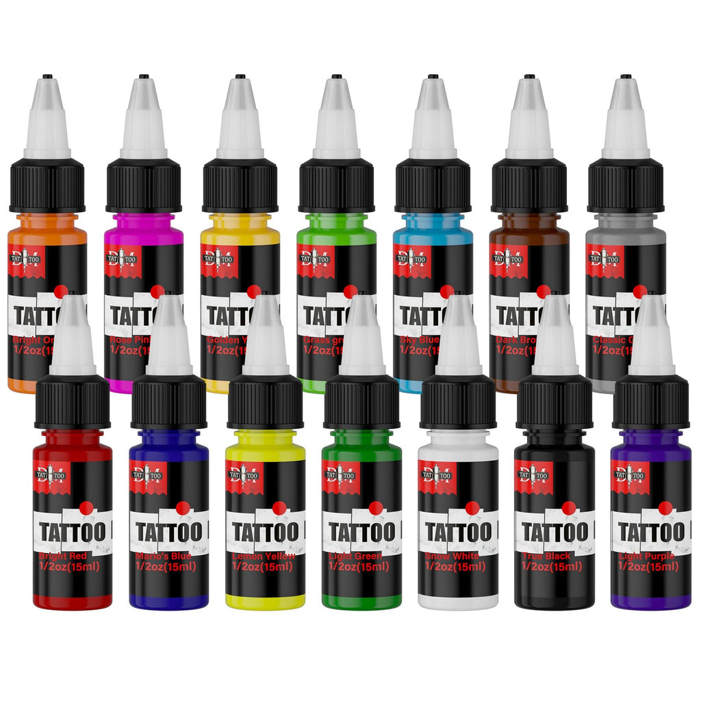 14-Color Tattoo Ink Set 15ml High-Pigment Professional Tattoo Supplies