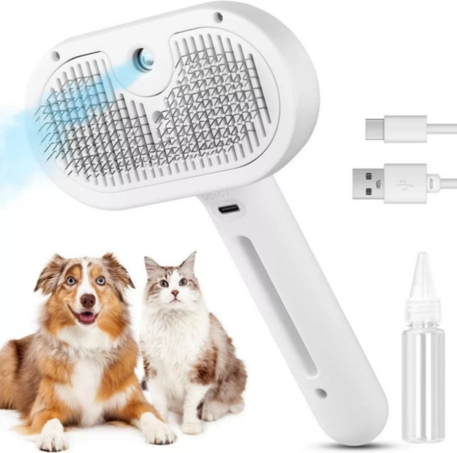 Electric Pet Steam Brush for Cats and Dogs - 3-in-1 Grooming, De-shedding & Massaging