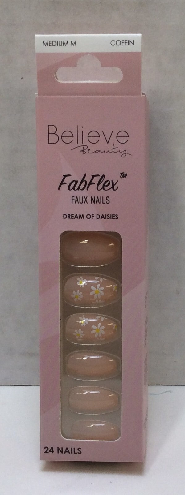 False Nails Kit - Medium Coffin Shape with Daisies Design, Lot of 2