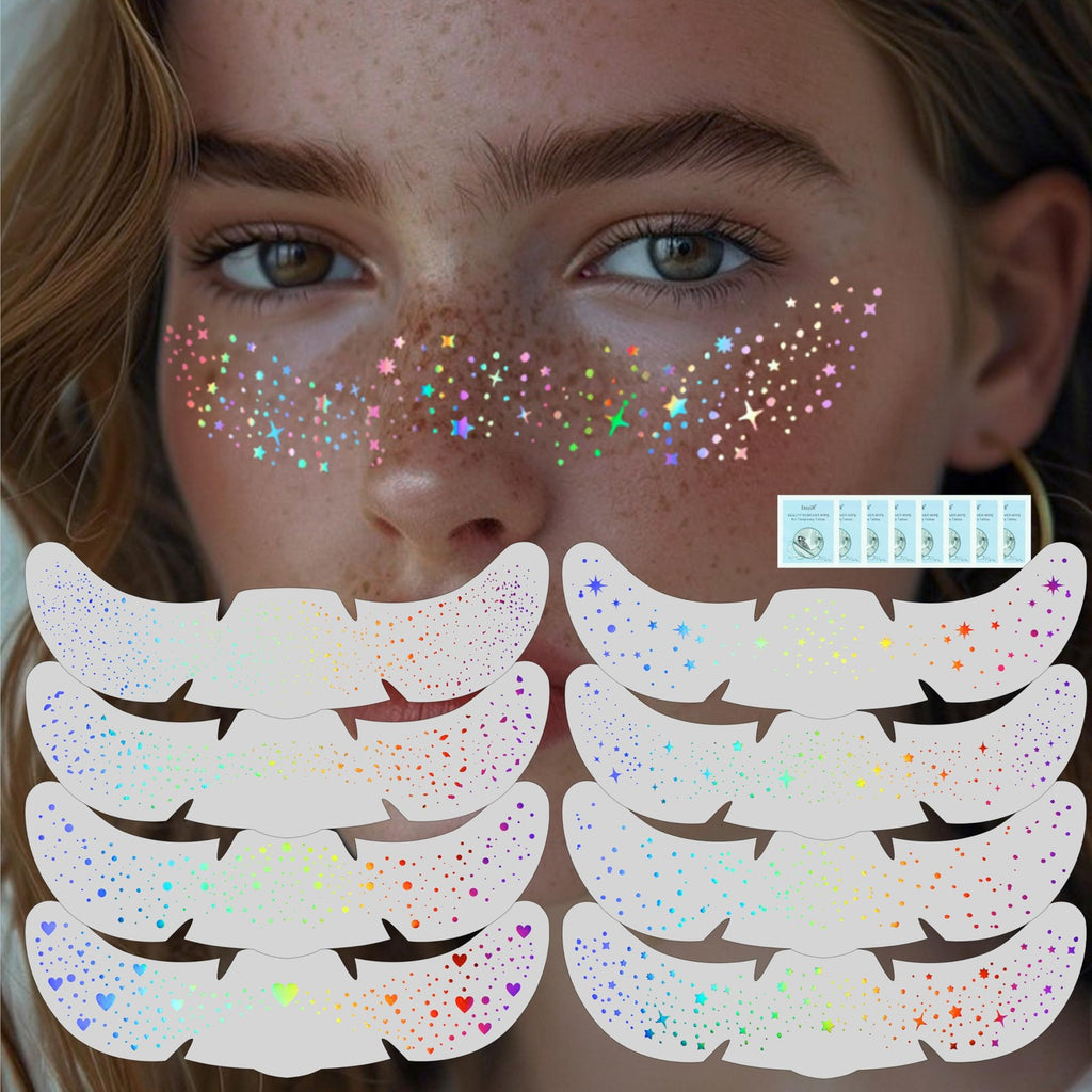 Chameleon Glitter Freckles Face Tattoo Set - 8 Pcs, Medium 01