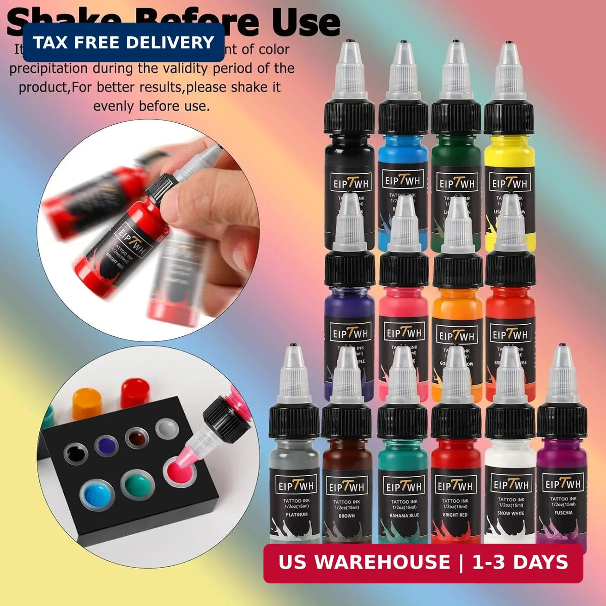14-Color Tattoo Ink Set 1/2 oz Each - Bright, Long-Lasting Pigments