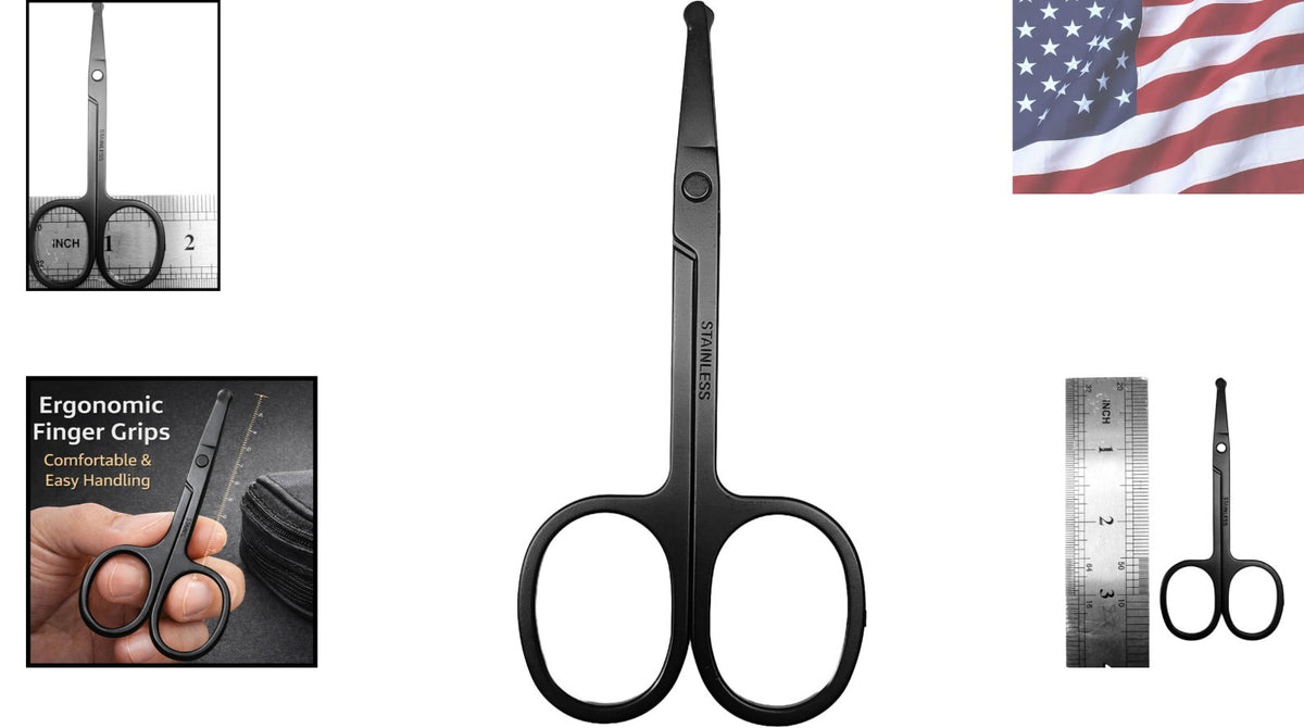 Nose Hair Trimmer Scissors with Rounded Tips & Ergonomic Handle - Stainless Steel Grooming Tool