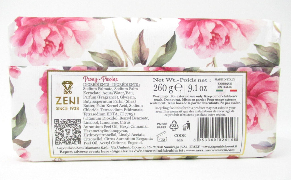 Luxury Italian Peony Scented Bath Bar Soap - 9.1oz Large Moisturizing