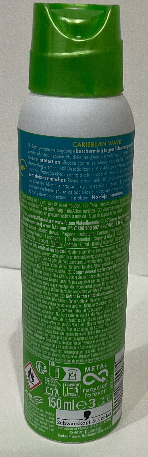 Deodorant Spray Caribbean Wave 48H Protection - 150ML, Pack of 6