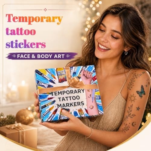 Temporary Tattoo Kit with 24 Pens, 50 Stickers & 82 Stencils for Teens