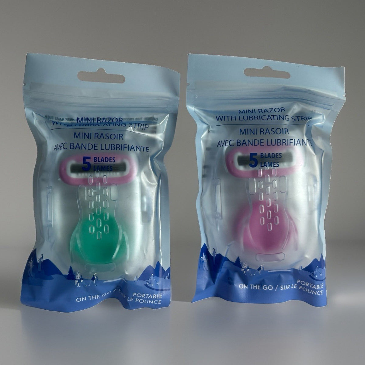 Mini Travel Razor Set with 5 Blades - Pink & Green Portable Shavers