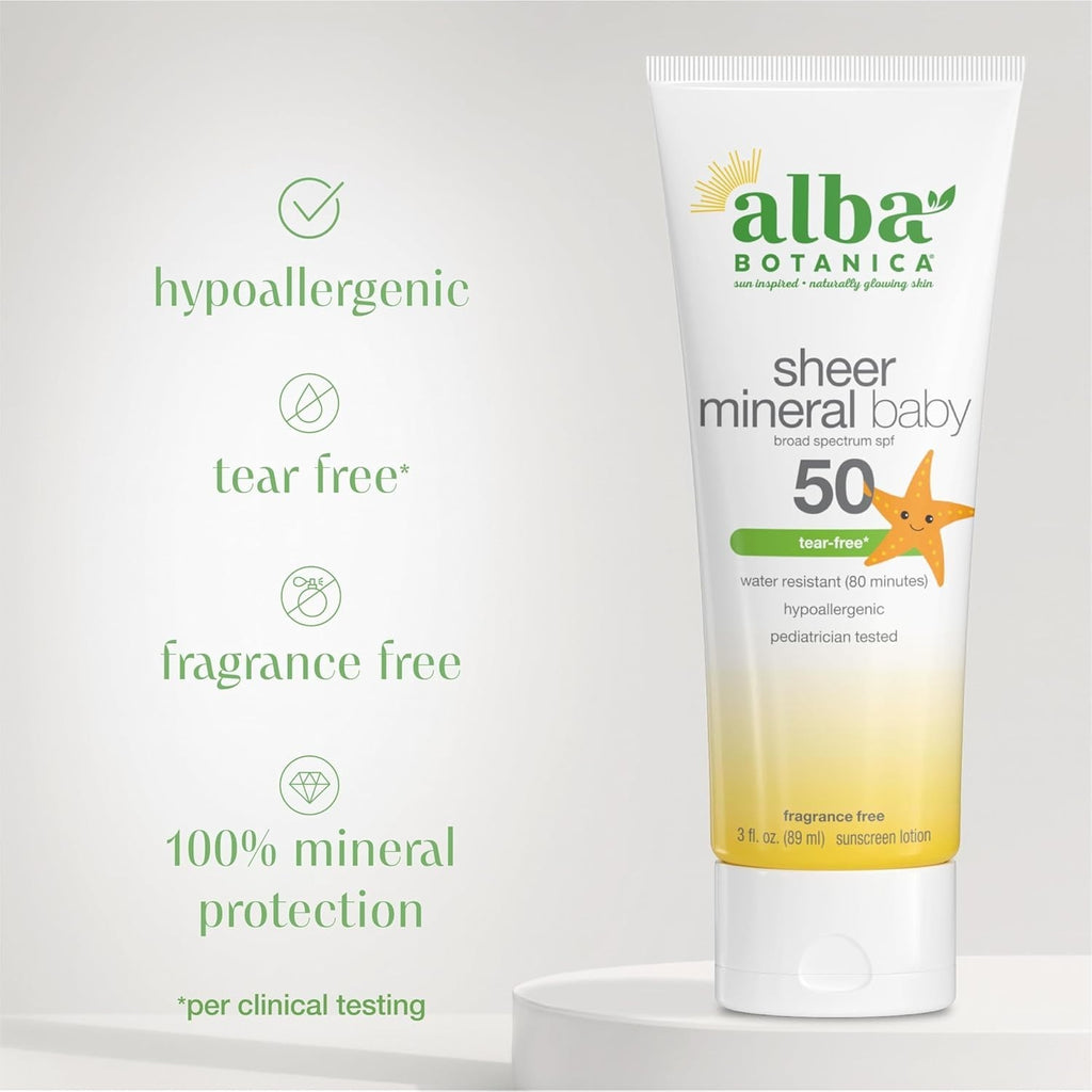 3-Pack Baby Sunscreen SPF 50 Mineral Lotion Water-Resistant 3 oz