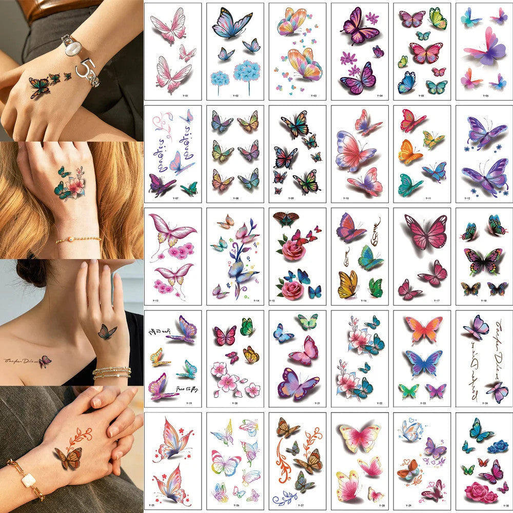Waterproof Temporary Tattoos Set – Butterfly, Rose & Feather Stickers (Disposable)