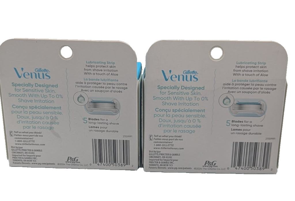 2 Pack Gillette Venus Extra Smooth Sensitive 5-Blade Razor Cartridge Refills