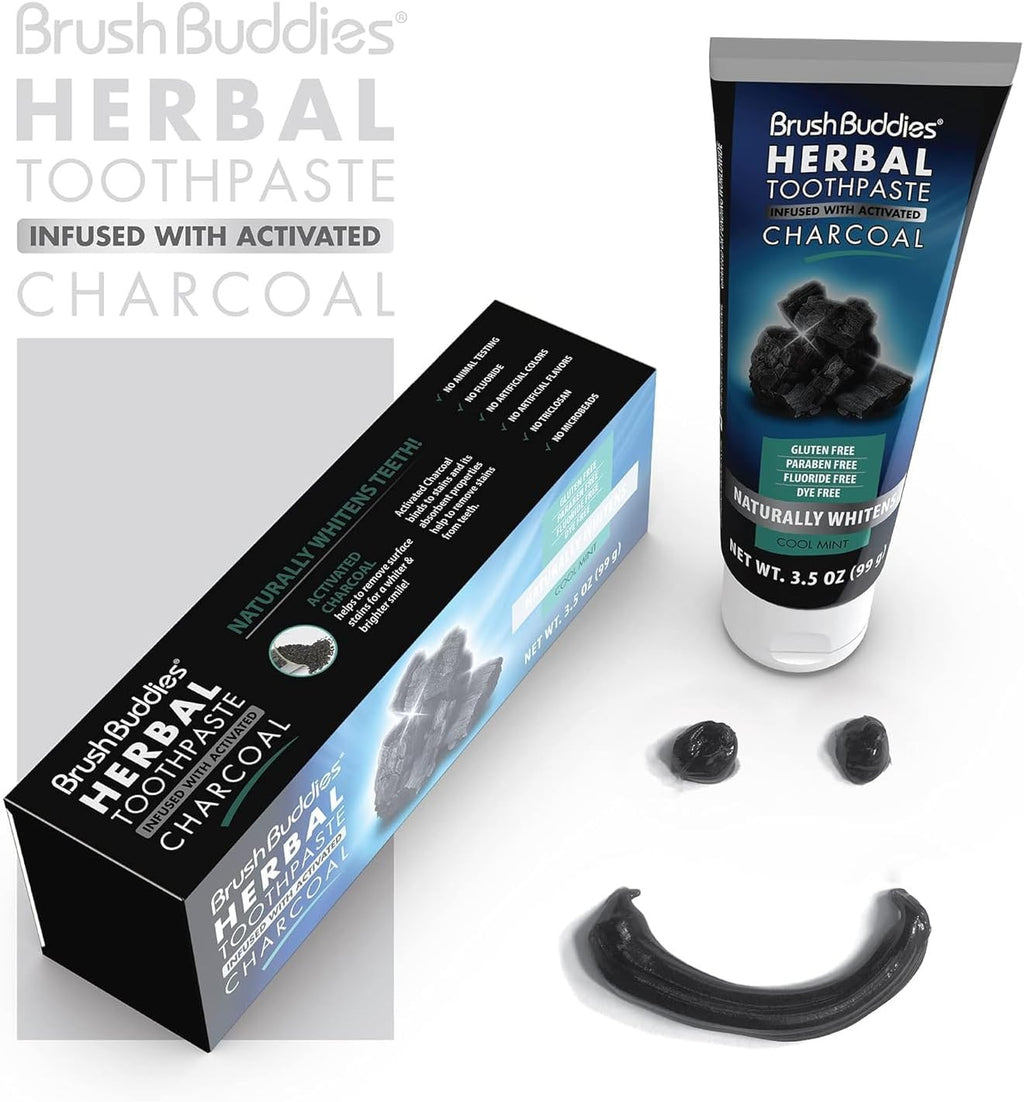 Herbal Charcoal Toothpaste for Whitening and Fresh Breath - Fluoride-Free, Gentle Oral Care