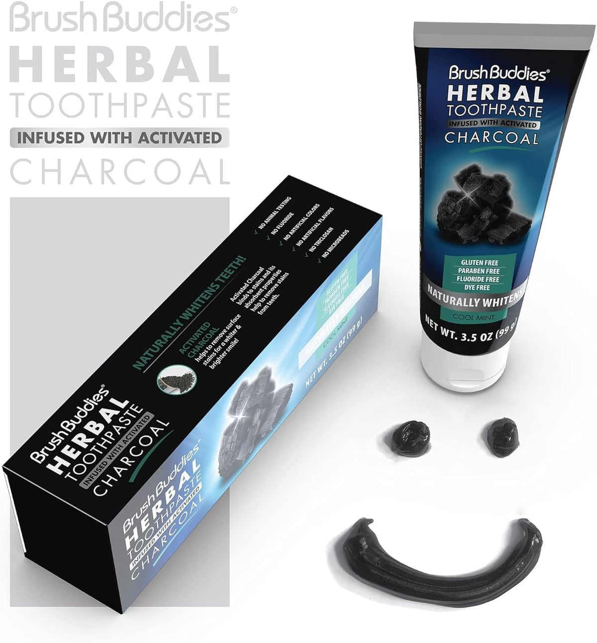 Herbal Charcoal Toothpaste for Whitening and Fresh Breath - Fluoride-Free, Gentle Oral Care
