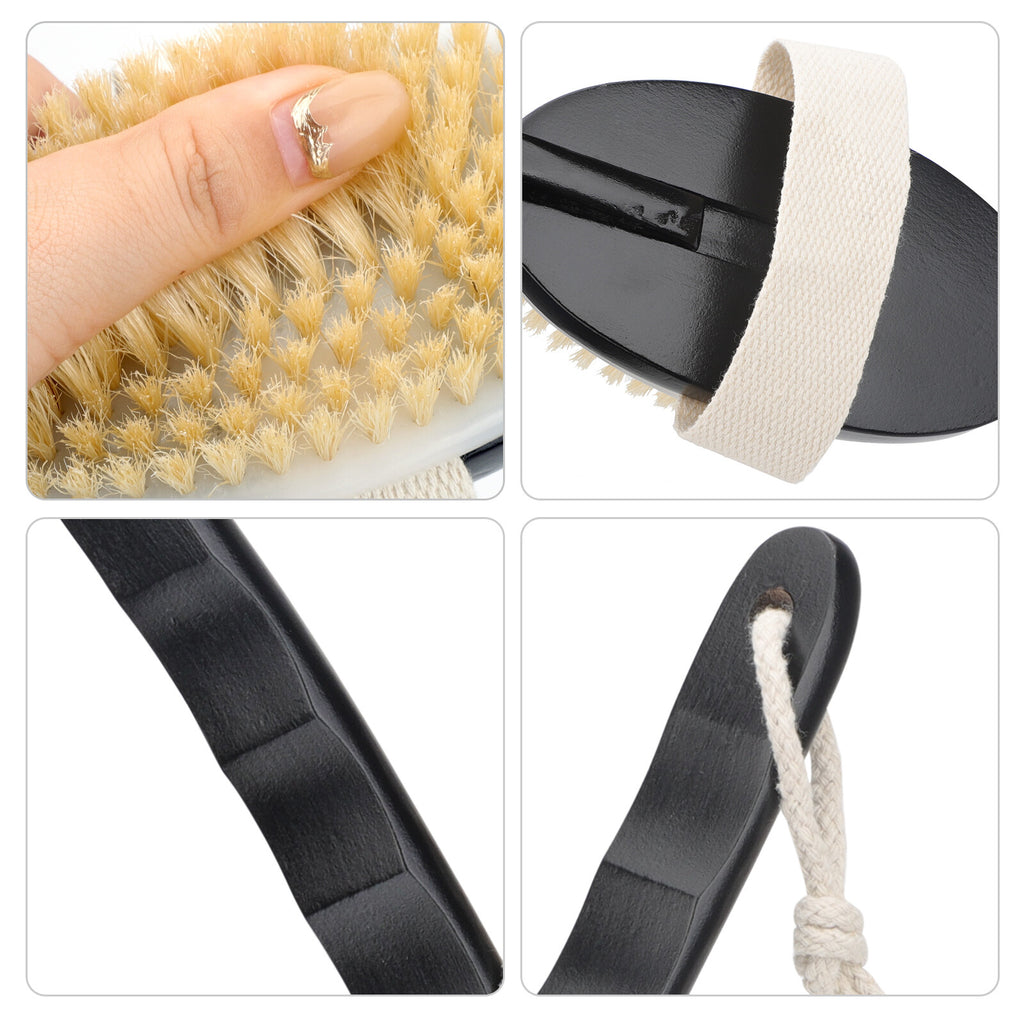 Long Handle Wooden Back Scrubber with Detachable Brush Head - Body Exfoliator