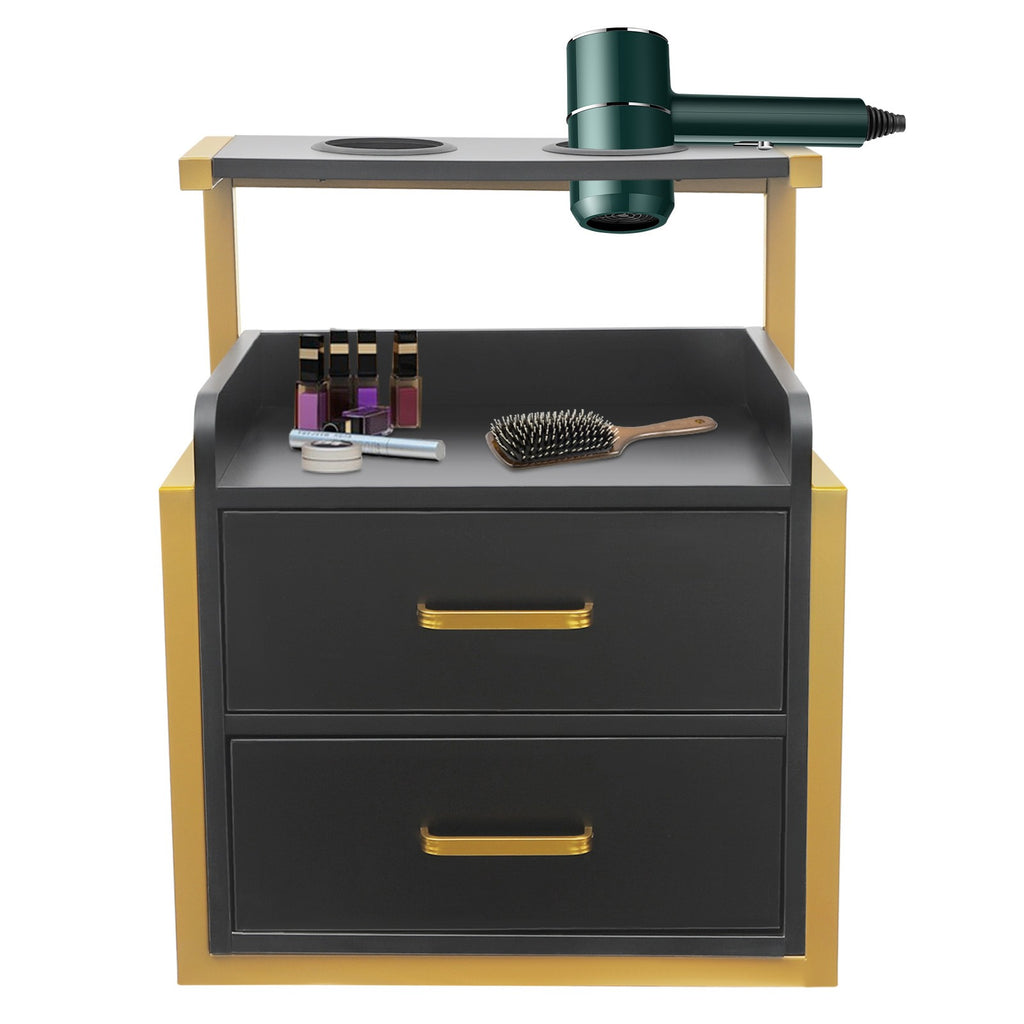 Wall-Mounted Salon Storage Cabinet with 2 Drawers & Hair Dryer Holder