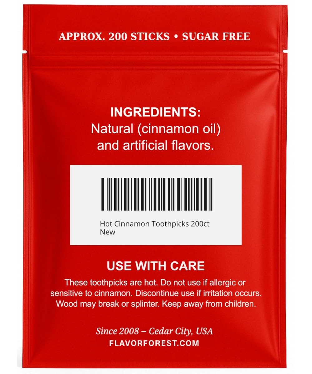 200 Count Hot Cinnamon Toothpicks Bulk Pack - Natural Flavored Wood Picks