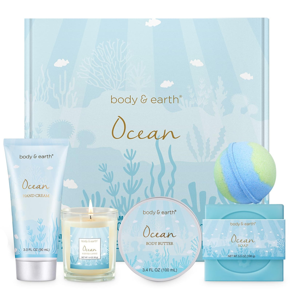 Bath and Body Gift Set for Women - 5 Piece Ocean Scent Spa Collection