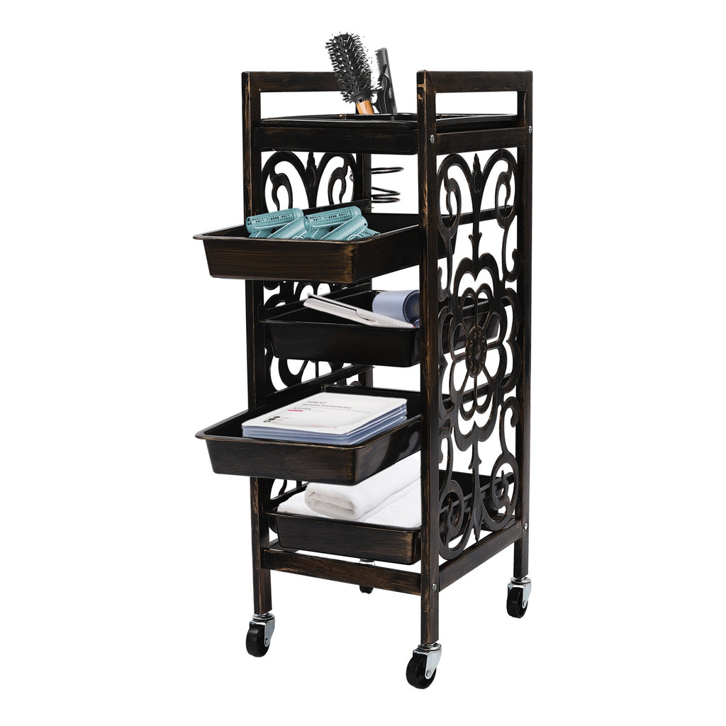Salon Rolling Storage Trolley with 5 Shelves & Vintage Design for Beauty Salon