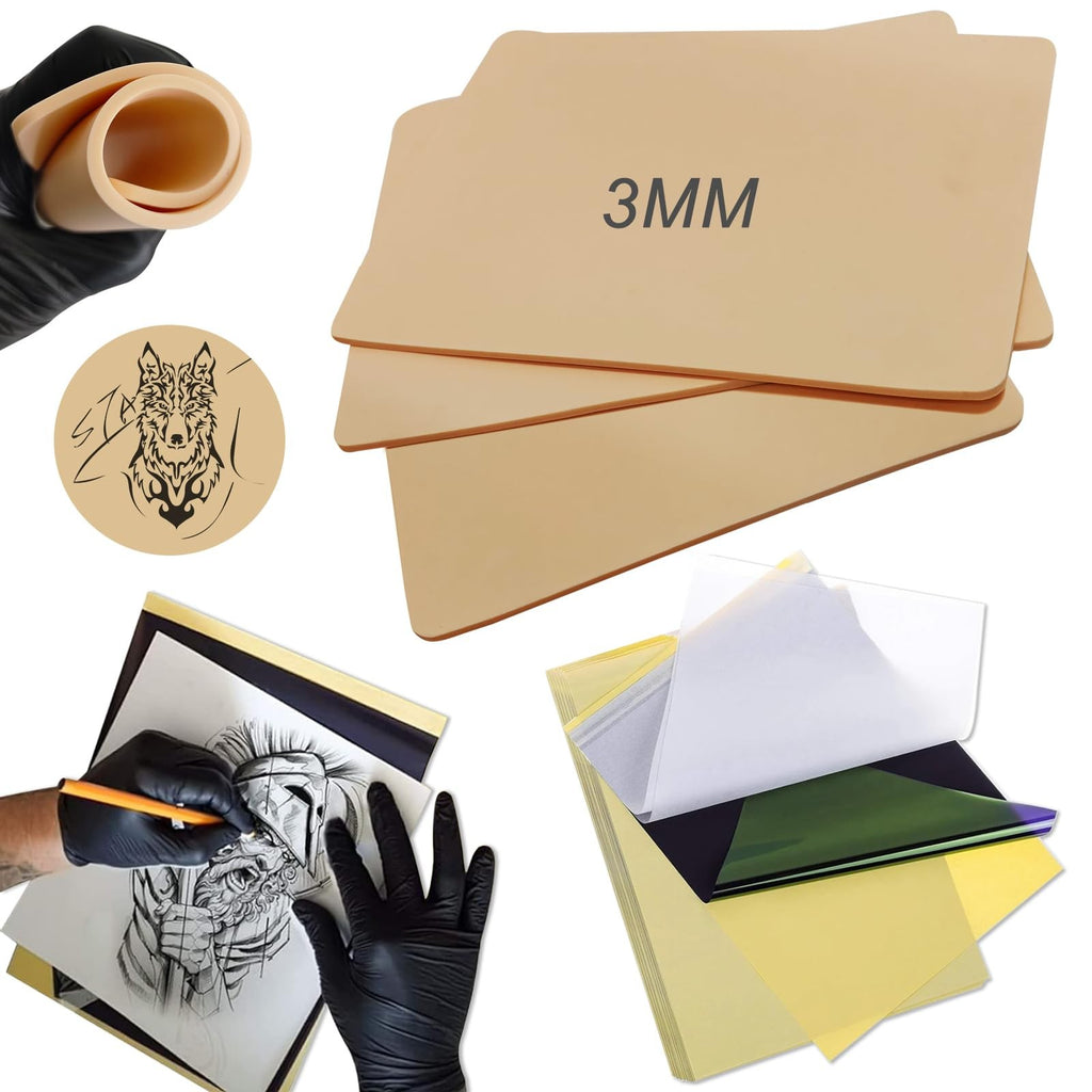 3mm Tattoo Practice Kit with 13Pcs Fake Skin & Transfer Paper