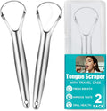 Stainless Steel Tongue Scraper Set with Travel Case for Oral Hygiene - 2 Pack