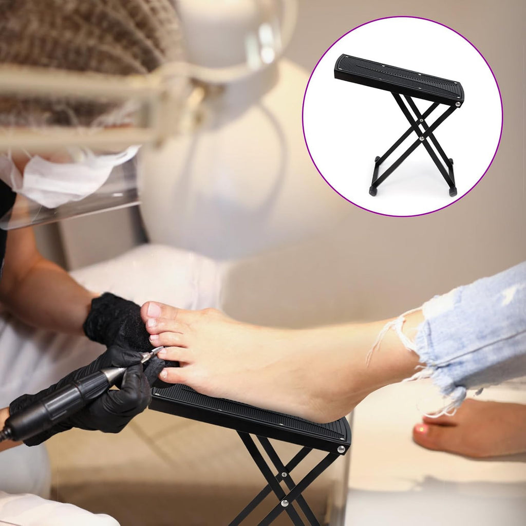 Adjustable Metal Pedicure Stool with 6 Height Levels, Foldable Salon Chair - Black