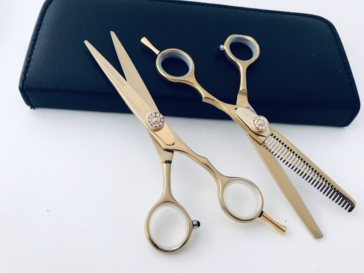 5.5-Inch Hairdressing Barber Scissors and Thinning Shears Set - Japanese Steel, Titanium Coated, Ergonomic Handle