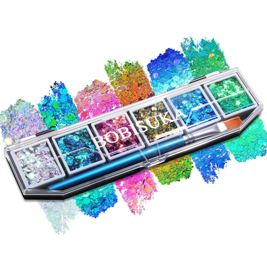 Chameleon Face & Body Glitter Palette - 6 Multi Chrome Pressed Glitter Shades