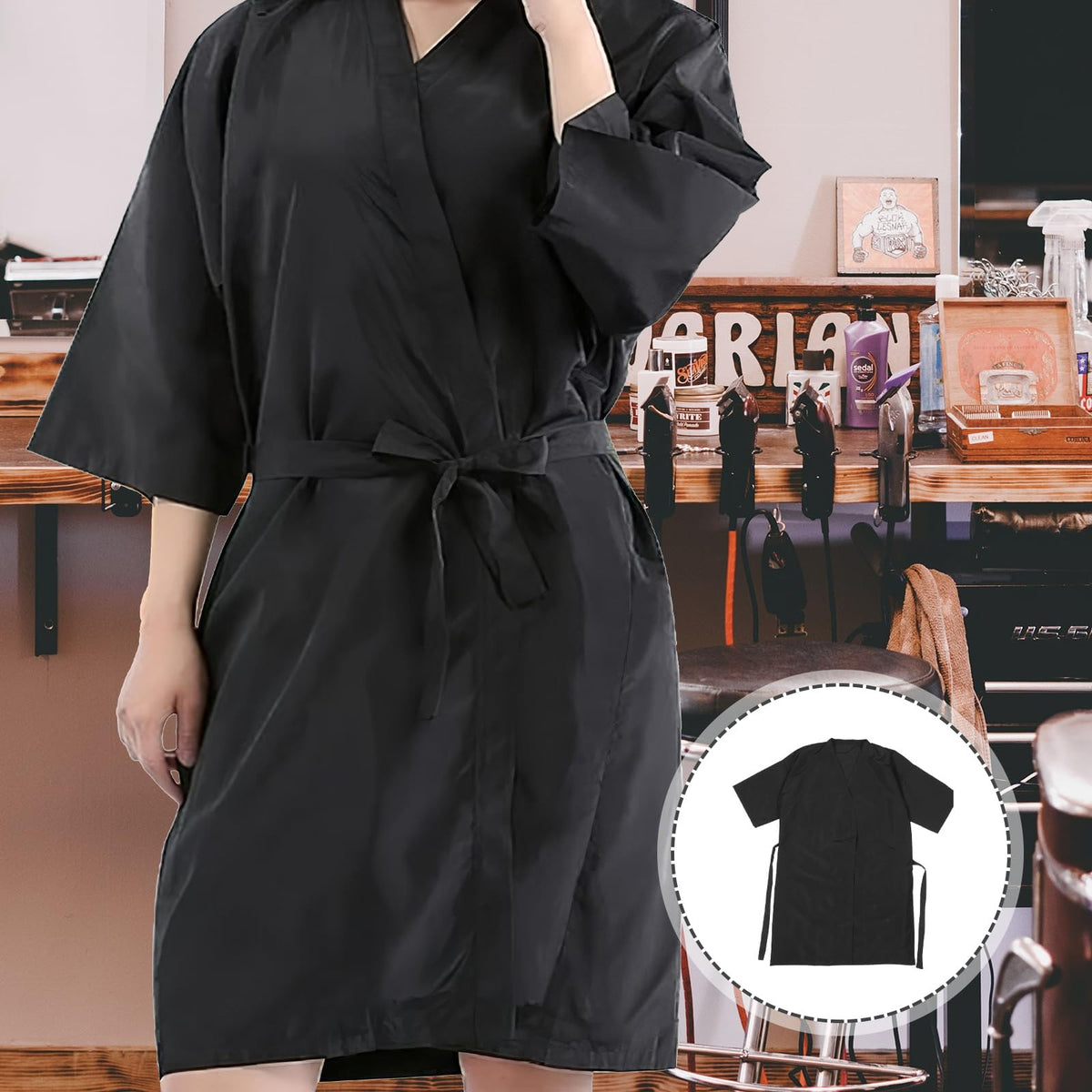Salon Client Robe Hair Coloring Smock & Cutting Cape - Kimono Style