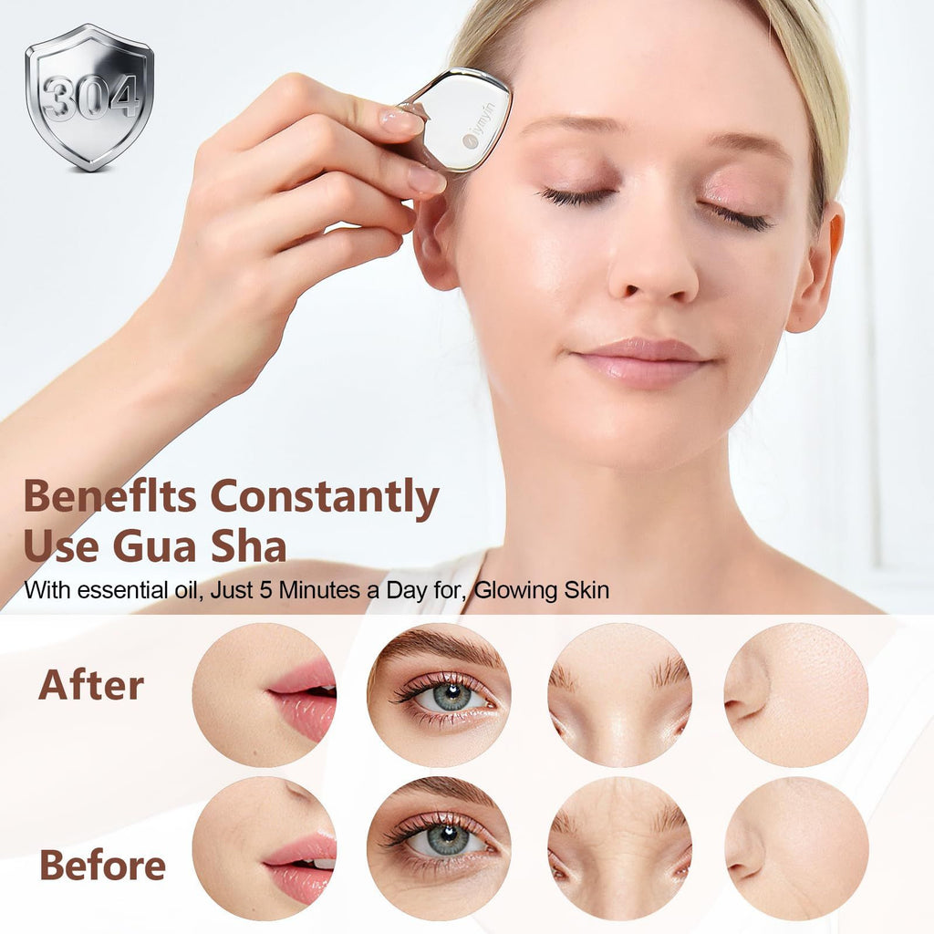 Stainless Steel Gua Sha Facial Tools Set for Face & Body - Silver