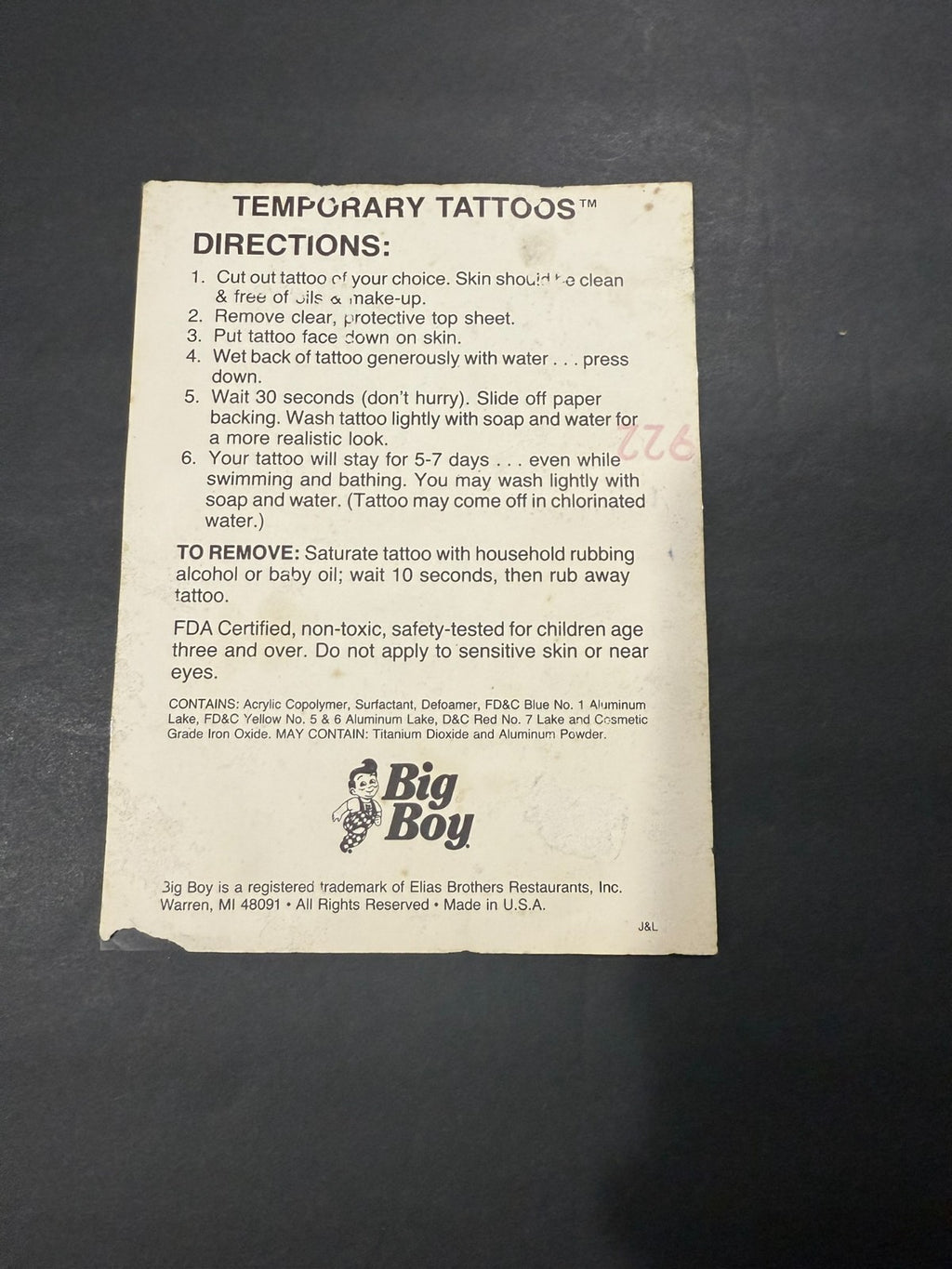 Vintage Big Boy Tattoos Sheet - Unused Ephemera Signal