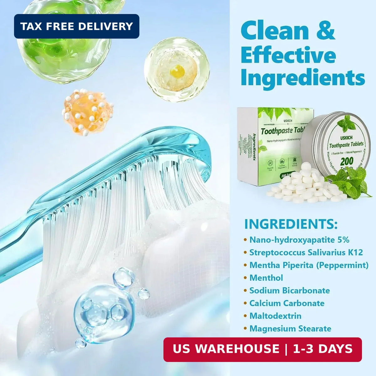 Toothpaste Tablets Natural Whitening Sensitivity Relief Eco Friendly 200 Pcs