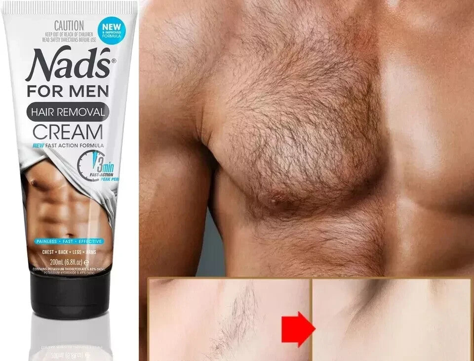Men's Hair Removal Cream for Body and Face - Painless, Fast-Acting, Long-Lasting