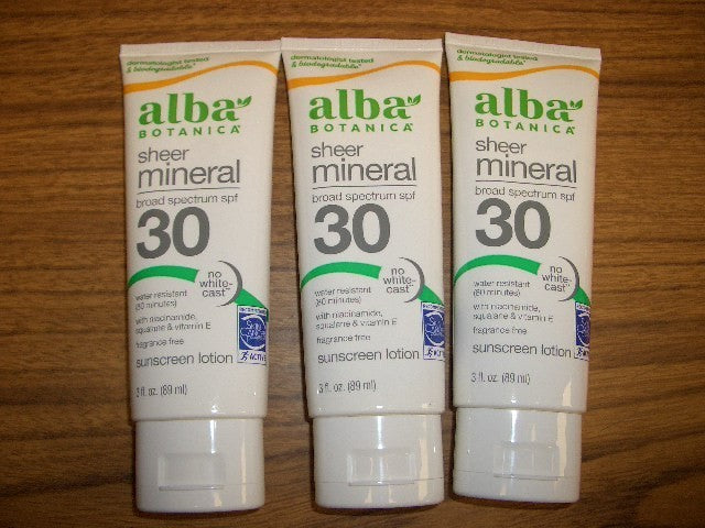 Alba Botanica Mineral Sunscreen Lotion SPF 30 - 3 Tubes, Water Resistant, Broad Spectrum, Non-Greasy, Dermatologist Tested