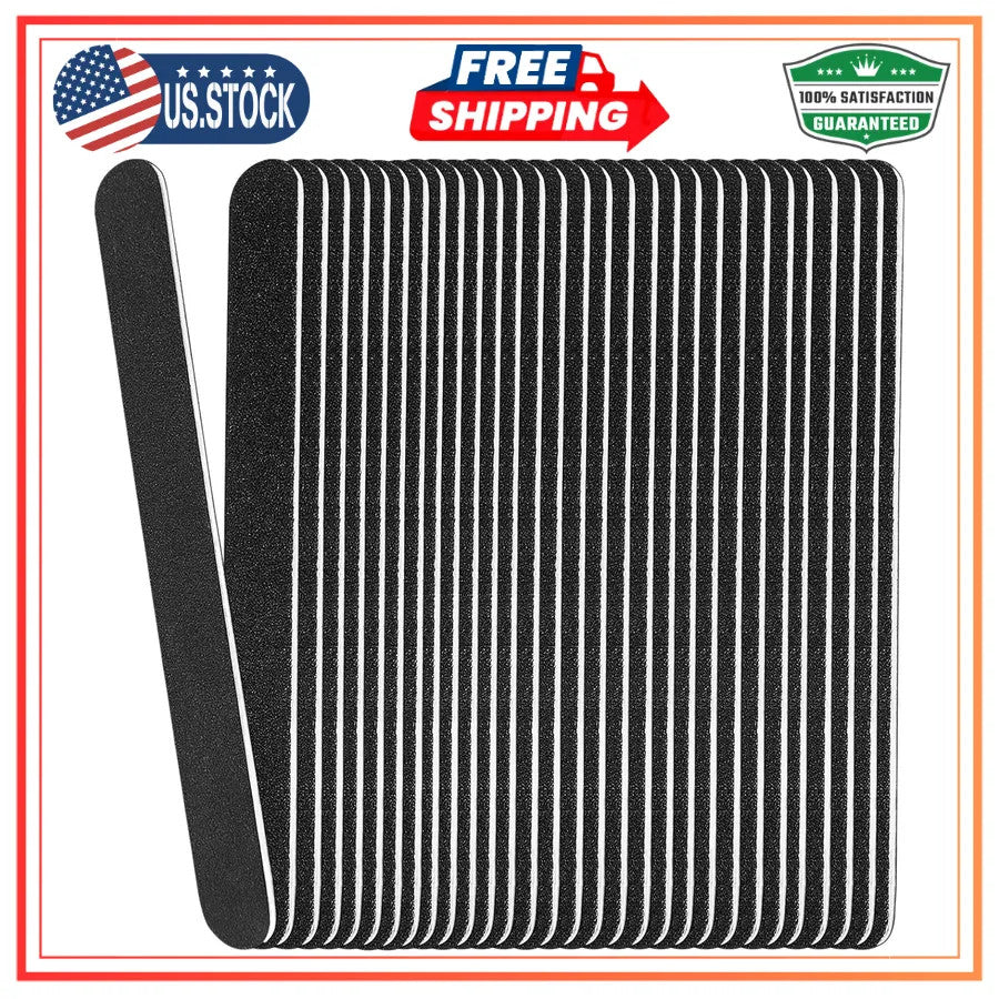 24 Pack Wooden Nail Files 100/180 Grit Dual-Sided Manicure Tools - Black