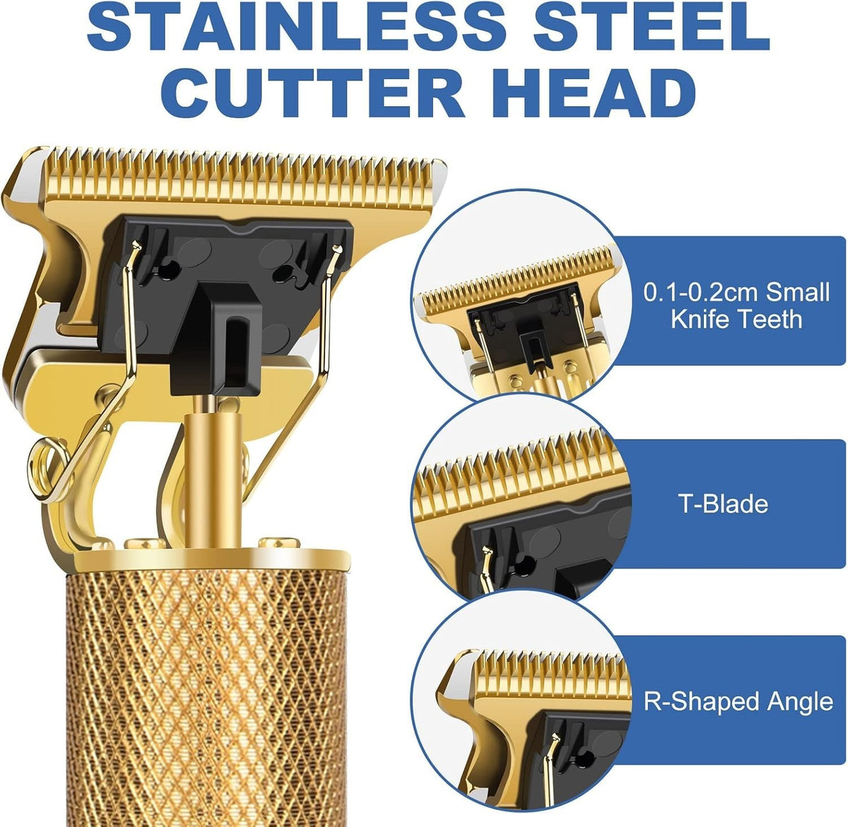 Gold Hair Clipper with Powerful Motor, 4 Guide Combs & Quiet Operation