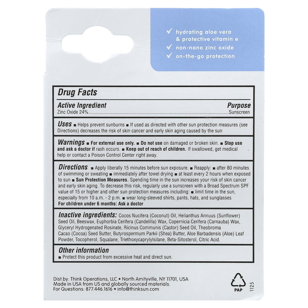 SPF 30 Mineral Sunscreen Stick Fragrance-Free Waterproof 0.64 oz
