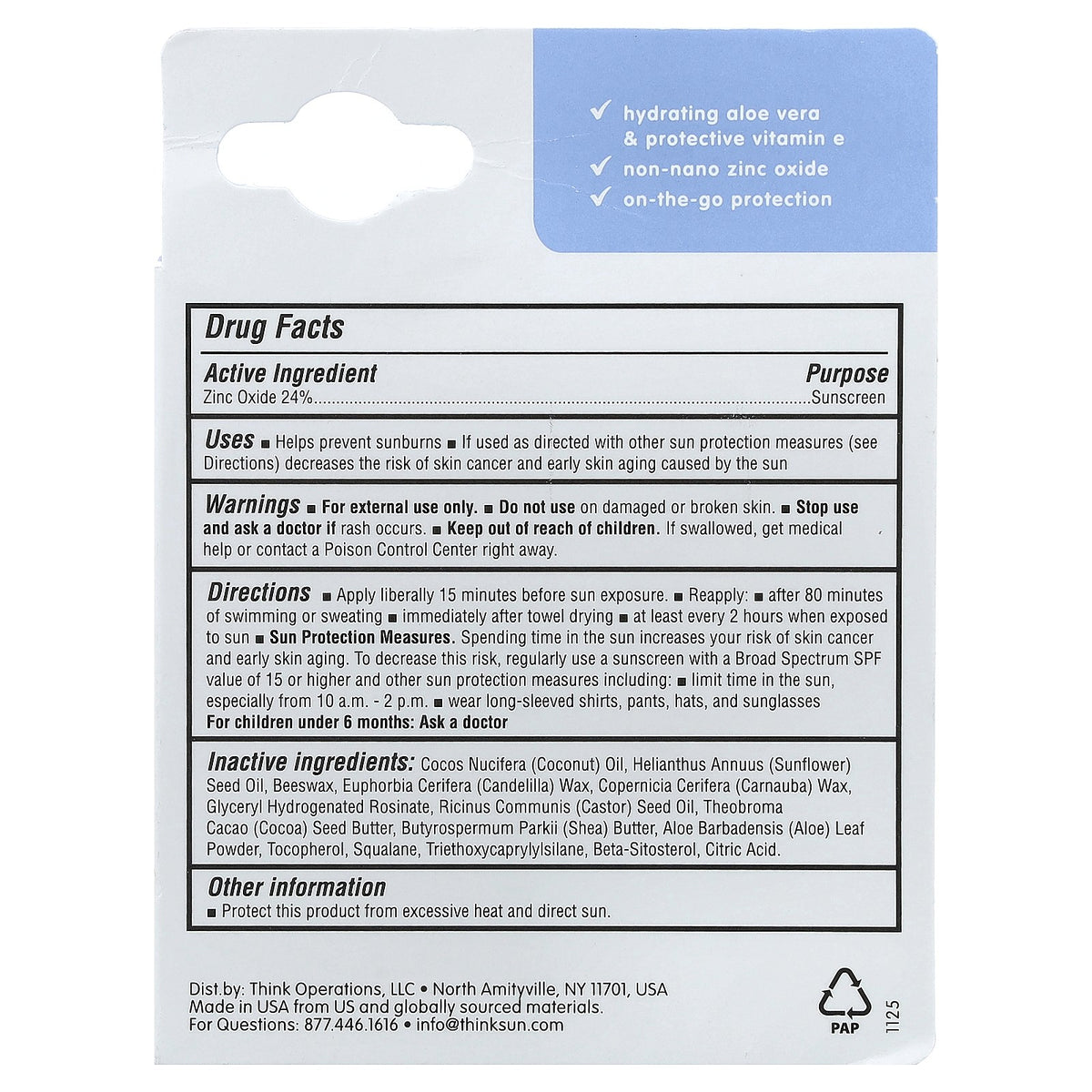 SPF 30 Mineral Sunscreen Stick Fragrance-Free Waterproof 0.64 oz