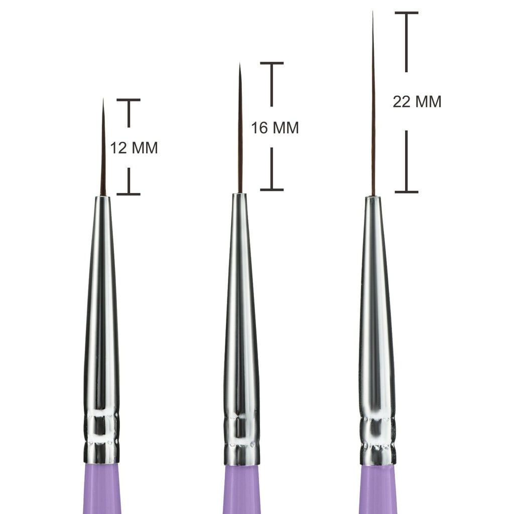 Nail Art Striper Brush Set - Fine Line Drawing & Detailing Tools, 3 Sizes