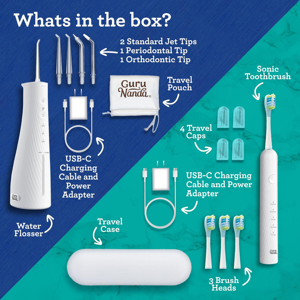 Electric Toothbrush and Water Flosser Combo Kit with 4 Tips - Complete Oral Care