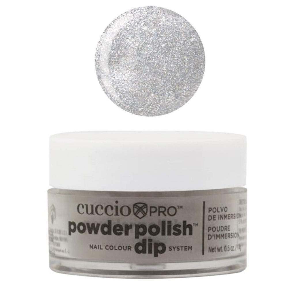 Silver Dip Powder Nail Polish - Cuccio Pro, 0.5 oz / 14g with Silver Mica