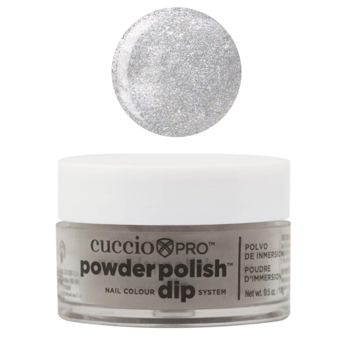 Silver Dip Powder Nail Polish - Cuccio Pro, 0.5 oz / 14g with Silver Mica