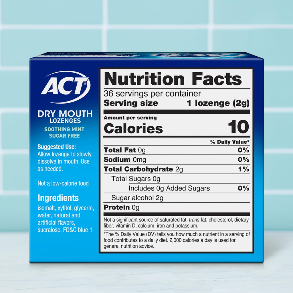 Dry Mouth Lozenges with Xylitol - Soothes, Moisturizes & Freshens Breath, Mint Flavor