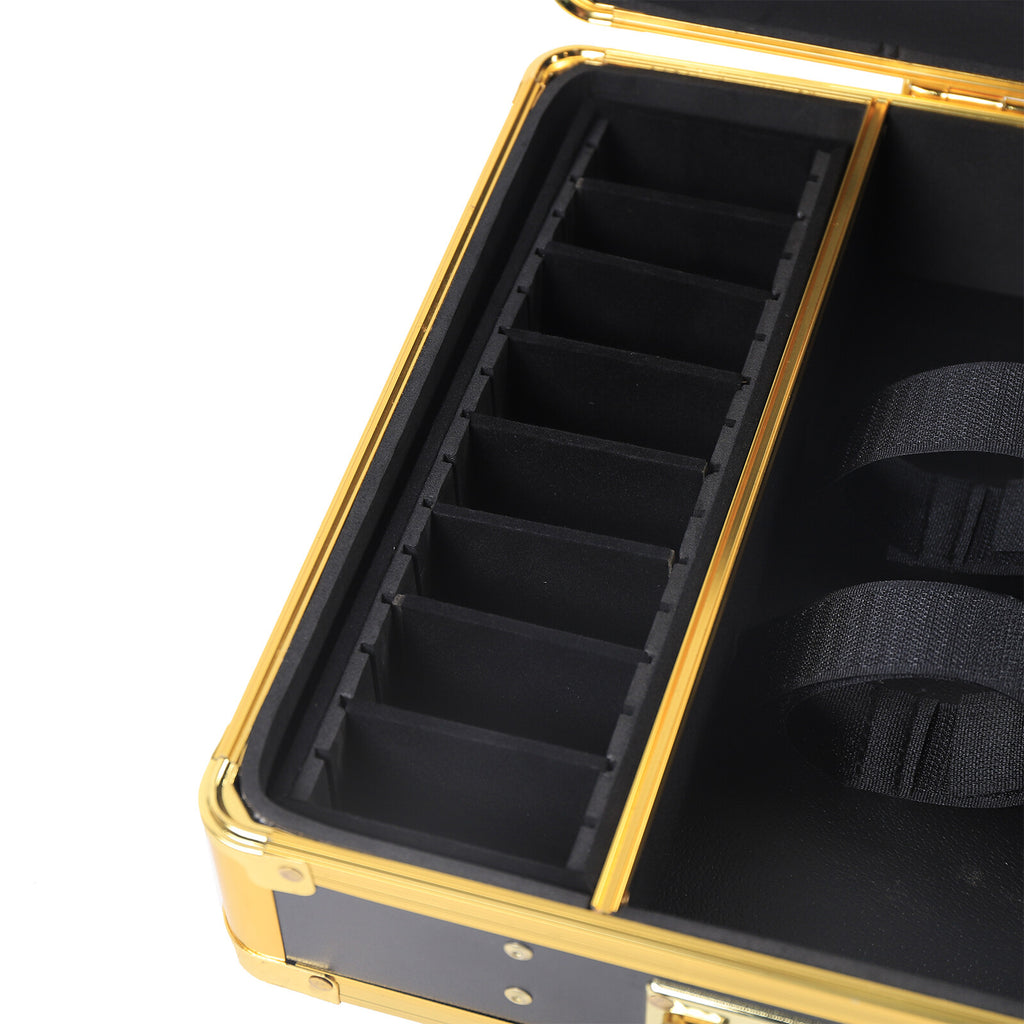 Large Barber Carrying Case with Lock, Gold Finish, Tool Organizer for Clippers & Trimmers