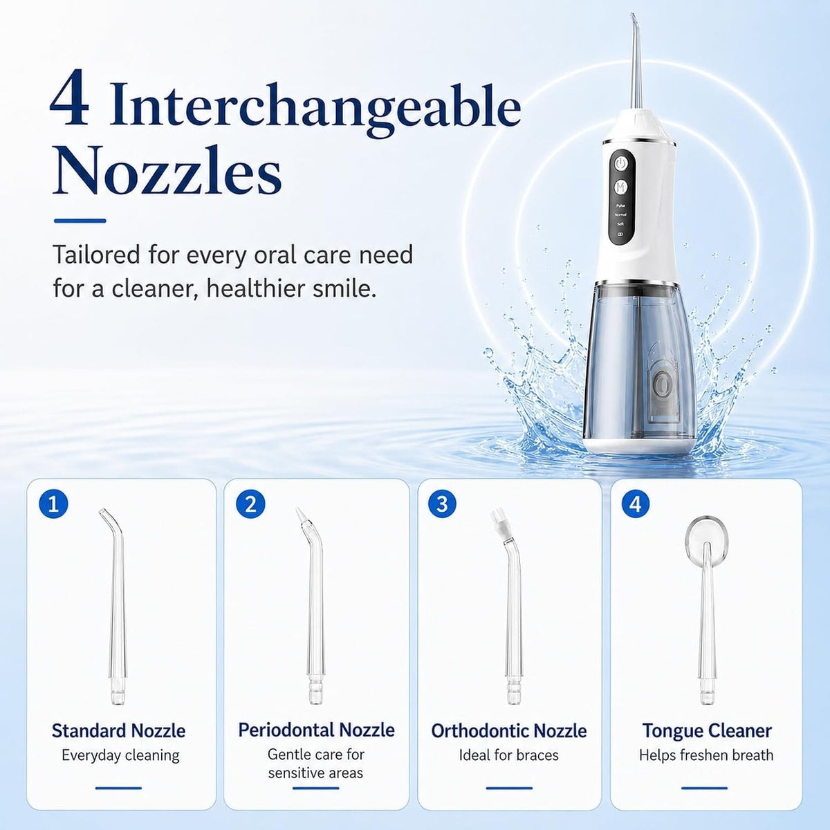 380ML Cordless Water Flosser Oral Irrigator Teeth Cleaner with 4 Tips