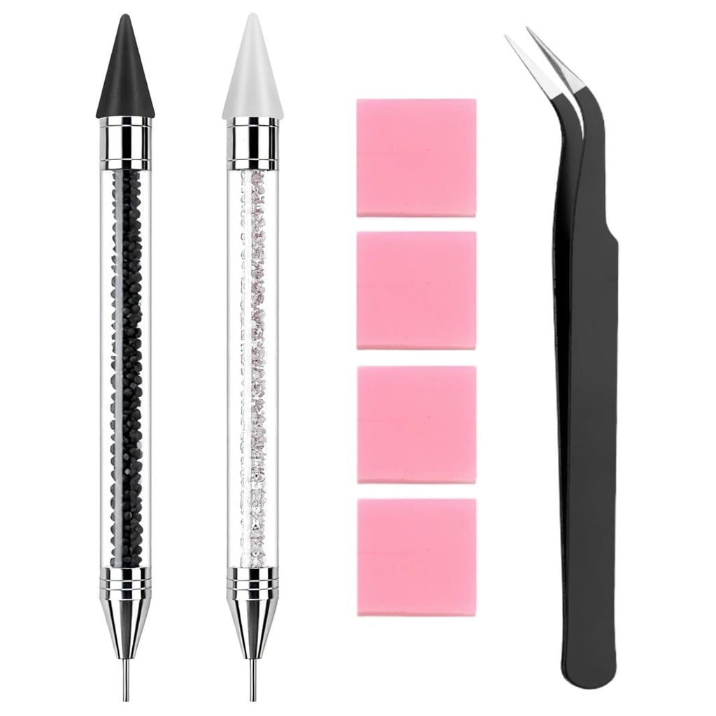 Rhinestone Picker Tool Set - 2 Pack Bedazzling Pen with Tweezer & Wax for Gems & Crystals