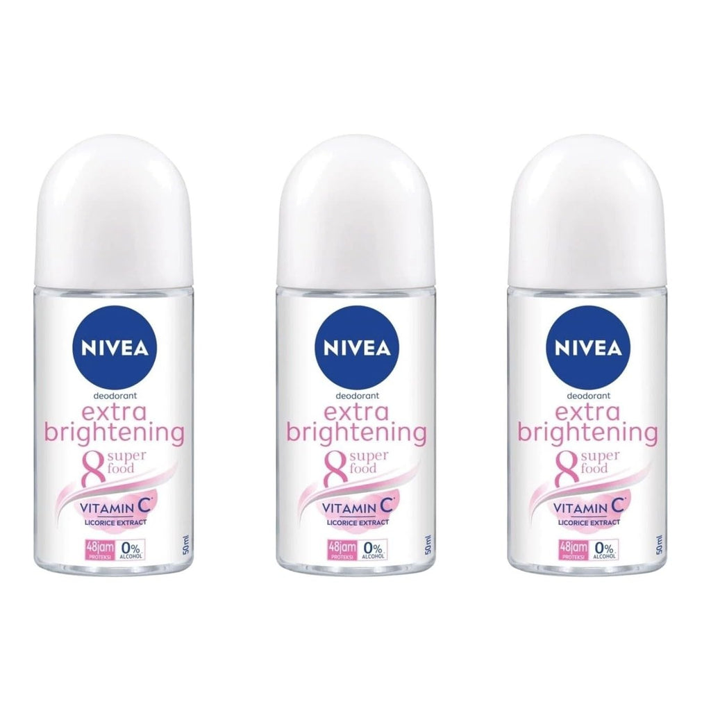 NIVEA Extra Brightening Roll-On Deodorant Pack of 3 - Long-Lasting Freshness